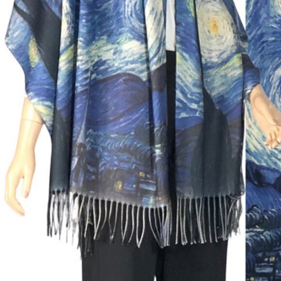 Starry Night Women's Shawl Scarf Art to Wear Museum Gift Holiday Christmas - Picture 2 of 3